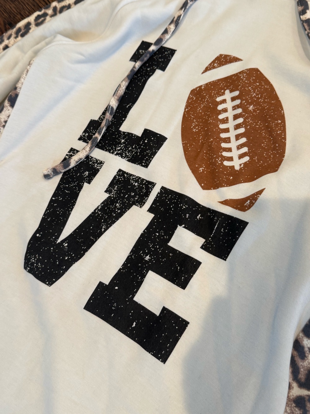 Zenana women’s Cream Hoodie Tunic with Leopard Trim football 🏈 sweatshirt - Picture 3 of 6